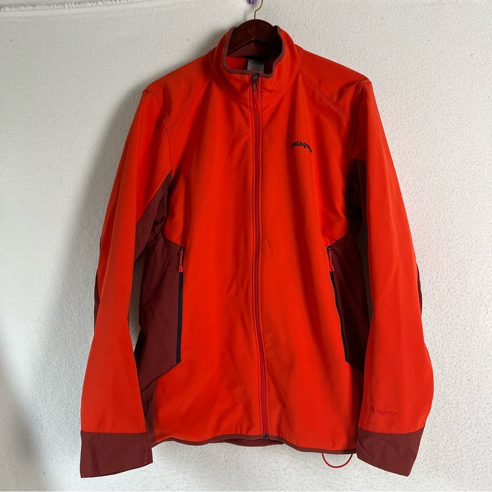 Patagonia Mens L Adze Hybrid Jacket Worn Wear red softshell polartec wind break